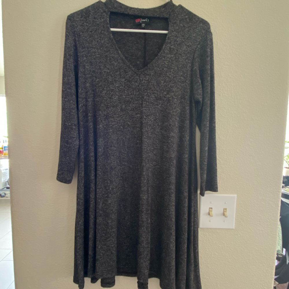 Keyhole Grey Long Sleeve Dress